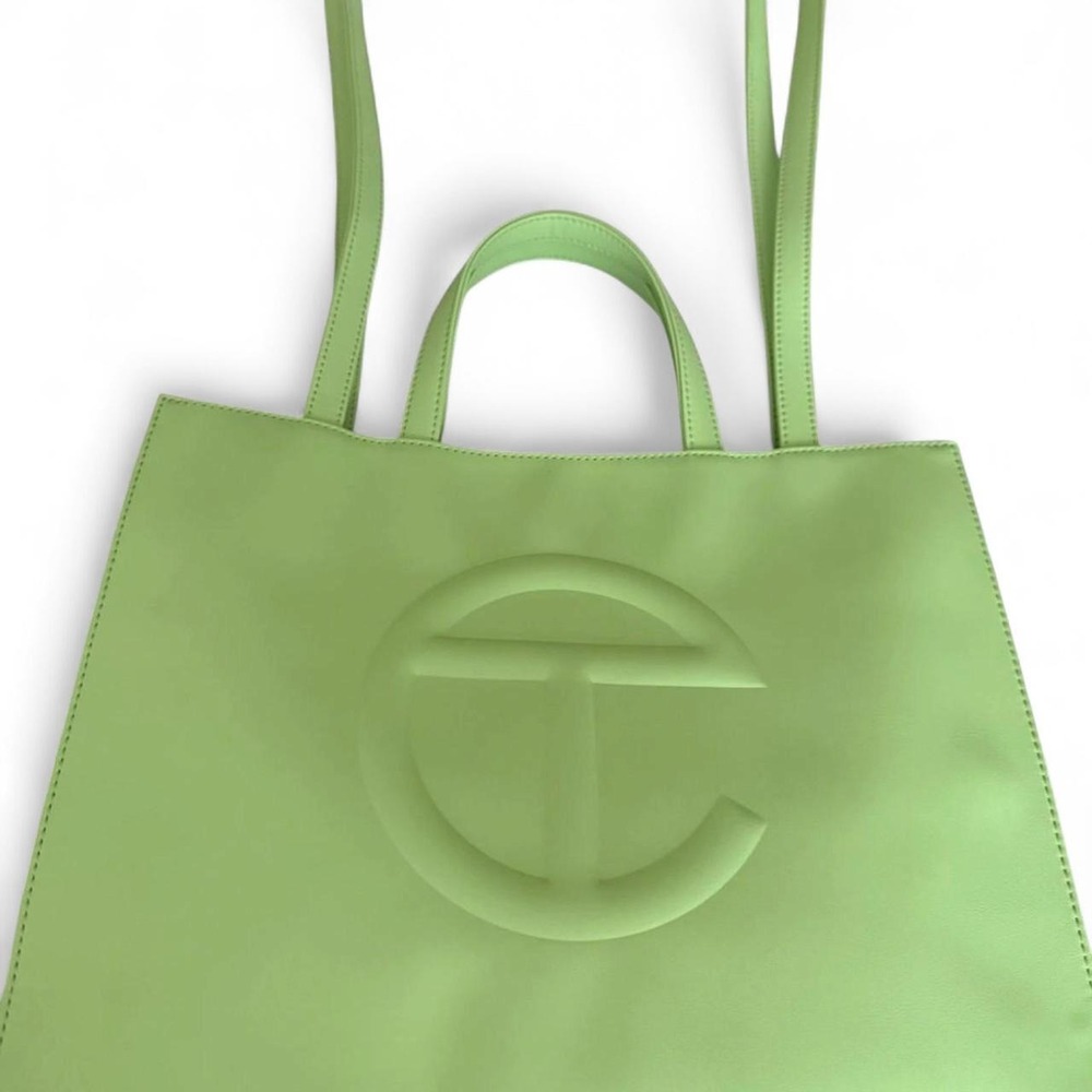 Telfar Medium Shopping Bag Sage Green Vegan Leather Tote Logo Shoulder Bag